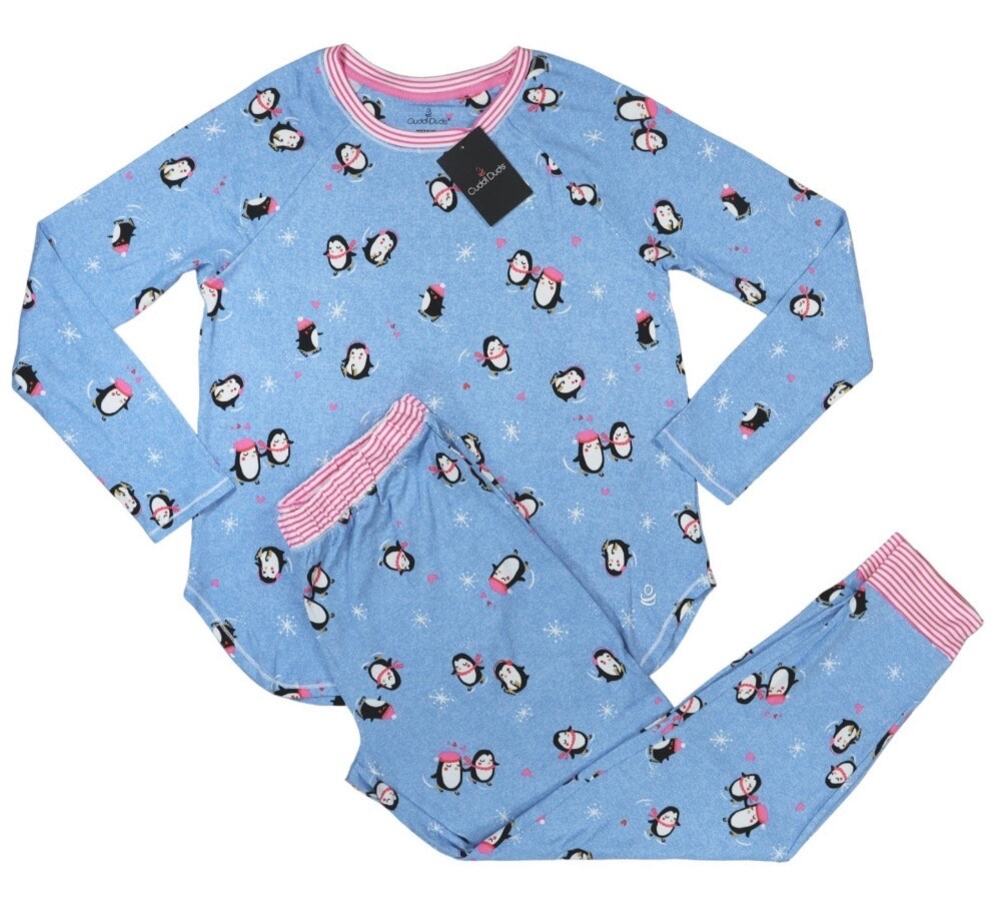 Cuddl Duds Blue Penguin Holiday Jogger Pajama Set Size M Long Sleeve Sleepwear